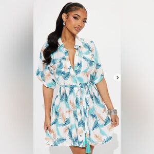Fashion Nova Care Free Tie Waist Mini Dress - Turquoise/combo